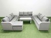 Fimous PE Rattan Lounge Sofa Set 10 Seater Outdoor Garden Furniture Set with Oblong Coffee Table 3 Seater Sofa Big Footstool 2 Side Table Light Grey