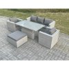 Fimous Rattan Garden Funiture Set Adjustable Rising Lifting Table Sofa Dining Set With 2 Arm Chair Big Footstool