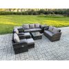 Fimous 9 Seater Garden Furniture Set Rattan Outdoor Lounge Sofa Chair With Tempered Glass Table 2 Small Footstools 2 Side Tables Dark Grey Mixed