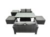 Fimous Outdoor Love Sofa Set 6 Seat Rattan Garden Furniture Set with Adjustable Lifting Dining or Coffee Table 2 Big Stools Dark Grey Mixed