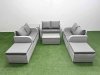 Fimous 8 Seater PE Wicker Rattan Furniture Sofa Sets with Rectangular Coffee Table 2 Seater Love Sofa 2 Big Footstool Side Table Light Grey