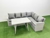 Fimous 6 Seater Garden Outdoor Rattan Furniture Set Rattan Corner Sofa Oblong Dining Table Set Light Grey Mixed