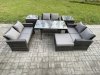 Fimous Wicker PE Rattan Garden Furniture Sets Outdoor Lounge Sofa Set with Oblong Dining Table Double Seat Sofa 2 Side Tables Big Footstool Dark Grey Mixed