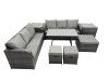 Fimous Garden Rattan Outdoor Furniture Set 9 Seater with 3 Seater Sofa 3 Stools 2 Side Table Dark Grey