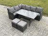 Fimous Outdoor Rattan Garden Furniture Corner Sofa Set with Rectangular Dining Table 2 Small Footstools Patio Wicker Rattan Set Dark Grey Mixed