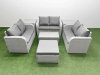 Fimous 7 Seater PE Wicker Rattan Furniture Sofa Sets with Rectangular Coffee Table 2 Seater Love Sofa Big Footstool 2 Side Table Light Grey