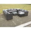 Fimous 10 Seater U Shape Rattan Sofa Set Outdoor Garden Furniture Patio With 3 Table Dark Grey Mixed