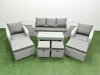Fimous PE Wicker Rattan Furniture Sofa Sets with Oblong Coffee Table 3 Seater Sofa 4 Stools 2 Side Tables Light Grey Mixed