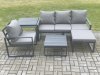 Fimous Aluminium Outdoor Garden Furniture Set Lounge Sofa Chairs Square Coffee Table Sets with Side Table Big Footstool Conservatory Set Dark Grey