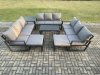 Fimous Aluminium Outdoor Garden Furniture Set Lounge Sofa Oblong Coffee Table 2 PC Big Footstool Side Table Sets with Cushions Dark Grey 11 Seater