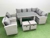 Fimous Outdoor Garden Furniture Sets 10 Seater Wicker Rattan Corner Sofa Sets with Rectangular Dining Table Lounge Sofa 2 Small Footstools Light Grey