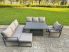 Fimous Aluminium Garden Furniture Sets,7 Seater Outdoor Sofa Dining Set with Adjustable Rising Lifting Dining Table 2 Side Tables Cushions for Yard,Poolside, Patio, Dark Grey