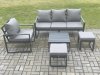 Fimous Aluminium Outdoor Garden Furniture Set Lounge Sofa Chair Square Coffee Table Sets with 2 Small Footstools Dark Grey