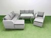 Fimous 8 Pieces Outdoor PE Rattan Garden Furniture with Cushions Reclining Chair 2 Side Tables 2 Big Stools Light Grey