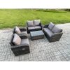 Fimous Rattan Garden Furniture Set Patio Outdoor Lounge Sofa Set with 2 Reclining Chairs Rectangular Coffee Table Dark Grey Mixed