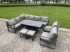 Fimous 7 Pieces Aluminium Garden Furniture Sets with Adjustable Rising Lifting Dining Table Chair 8 Seater Corner Sofa Set Dark Grey