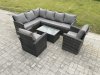 Fimous Rattan Lounge Corner Sofa Set Wicker PE Outdoor Garden Furniture Set with Rectangular Coffee Table 2 Armchairs Dark Grey Mixed