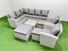 Fimous Outdoor Rattan Garden Furniture Set 11 Seater Corner Sofa Sets with Square Coffee Table Chair 3 Footstools Light Grey Mixed