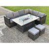 Fimous Outdoor Rattan Garden Corner Furniture Gas Fire Pit Table Sets Gas Heater Lounge Small Footstools Dark Grey Mixed 8 Seater