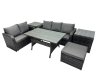Fimous 6 Seat Outdoor Wicker PE Rattan Garden Furniture Set Dining Table Sofa Sets with Big Stool 2 Side Tables Dark Grey Mixed