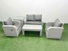 Fimous Light Grey PE Wicker Rattan Garden Furniture Set Sofa Set Reclining Adjustable Chair Oblong Coffee Table 4 Seater With Side Table