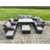 Fimous 10 Seater Garden Rattan Furniture Dining Table Sofa Set Indoor Outdoor with 2 Reclining Chairs Side Table 3 Footstools Dark Grey Mixed