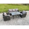 Fimous Rattan Wicker Garden Furniture Patio Conservatory Sofa Set with Rectangular Dining Table Reclining Chair 3 Seater Sofa