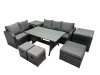 Fimous 8 Seat Outdoor Wicker PE Rattan Garden Furniture Set Dining Table Sofa Sets with 3 Stools 2 Side Tables Dark Grey Mixed