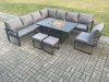 Fimous Aluminium Lounge Corner Sofa Outdoor Garden Furniture Sets Gas Fire Pit Dining Table Set with 2 Small Footstools Dark Grey