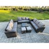 Fimous 11 Seater Rattan Outdoor Furniture Set Patio Garden Sofa Set with Square Coffee Table 3 Seater Sofa Dark Grey Mixed