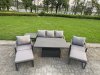 Fimous 6-Piece Aluminium Garden Furniture Sets 7 Seater Outdoor Sofa Set with Adjustable Rising Lifting Dining Table 2 Chairs 2 Big Footstools