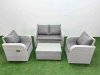 Fimous Light Grey PE Wicker Rattan Garden Furniture Set Sofa Set Reclining Adjustable Chair Rectangular Coffee Table 4 Seater