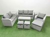 Fimous Patio PE Wicker 9 Seater Outdoor Rattan Furniture Sofa Sets with Oblong Coffee Table Reclining Chair Loveseat Sofa 3 Seater Sofa Stool 2 Side Table Light Grey
