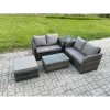 Fimous Outdoor Lounge Sofa Set Rattan Garden Furniture Set with Rectangular Coffee Table Big Footstool Side Table Dark Grey Mixed