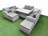 Fimous 8 Seater Outdoor Reclining Chair Love Sofa Set Rattan Garden Furniture Set with Adjustable Lifting Dining or Coffee Table 2 Big FootStools Side Table Light Grey