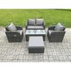 Fimous Outdoor Lounge Sofa Set Rattan Garden Furniture Set with Rectangular Coffee Table Big Footstool Love Sofa Dark Grey Mixed