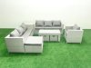 Fimous Wicker PE Rattan Sofa Garden Furniture Set with Oblong Coffee Table Armchair 3 Footstools Side Table Light Grey Mixed