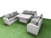 Fimous PE Rattan High Back Lounge Sofa Set Patio Adjustable Lifting Dining or Coffee Table & Chairs Set with 3 Seater Sofa Reclining Chair Light Grey