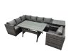 Fimous Outdoor PE Rattan Sofa Set with Dining Table Patio Garden Furniture Sets with Chair Side Table Dark Grey Mixed
