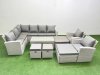 Fimous Rattan Garden Furniture Set Outdoor 12 Seater Corner Sofa Sets with Oblong Coffee Table Chair 4 Footstools Light Grey Mixed