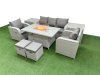 Fimous PE Rattan Garden Furniture Set Reclining Chair Sofa Lounge Sofa Set Firepit Dining Table 2 Side Table 2 Small Stools Light Grey