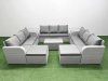 Fimous PE Rattan Lounge Sofa Set 11 Seater Outdoor Garden Furniture Set with Rectangular Coffee Table 3 Seater Sofa 2 Big Footstools 2 Side Table Light Grey