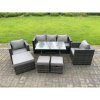 Fimous 8 Seater Rattan Outdoor Furniture Sofa Garden Dining Set with Dining Table 2 Armchairs 3 Stools Dark Grey Mixed