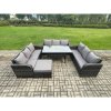 Fimous Patio Rattan Garden Furniture Set with Oblong Rectangular Dining Table Big Footstool 10 Seater Outdoor Lounge Sofa Set Dark Grey Mixed