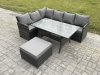 Fimous 7 Seater Rattan Garden Furniture Sets High Back Corner Sofa Rectangular Dining Table Set with Big Footstool Dark Grey Mixed