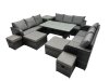 Fimous 13 Seater Garden Outdoor Rattan Furniture Set Rattan Sofa Oblong Dining Table with Side Table 4 Footstools Dark Grey