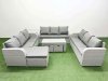 Fimous PE Rattan Lounge Sofa Set 12 Seater Outdoor Garden Furniture Set with Oblong Coffee Table 3 Seater Sofa 3 Stools Side Table Light Grey