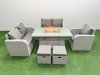 Fimous High Back Poly Rattan Garden Furniture Set with Reclining Chair Loveseat Sofa Firepit Dining Table Indoor Outdoor Patio Set 2 Stool Light Grey