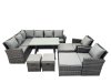 Fimous 11 Seat Rattan High Back Corner Sofa Set Patio Dining Table Set with 4 Stools 2 Chairs Dark Grey Mixed