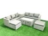 Fimous Rattan Garden Furniture Set Outdoor Lounger Sofa with Coffee Table 4 Footstools Light Grey Mixed 10 Seater